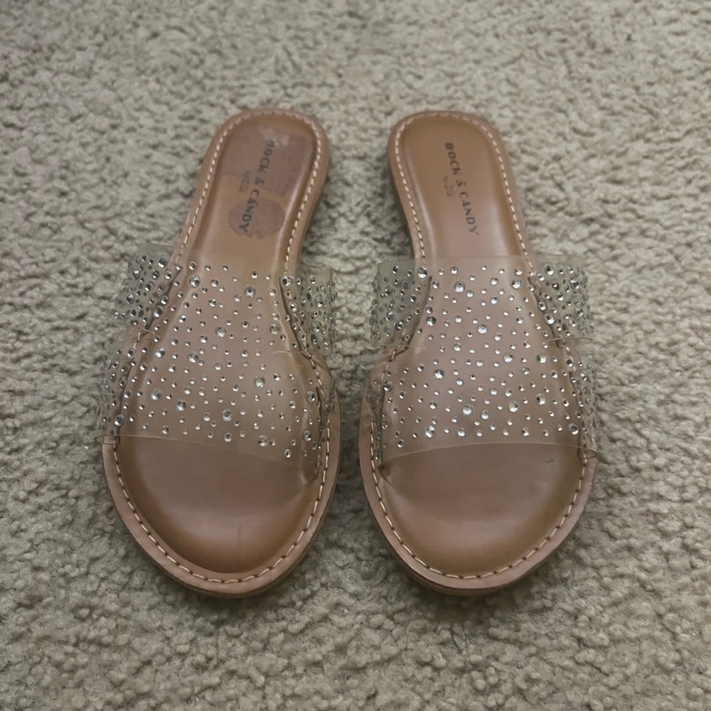 Breckelles Tan Rhinestone Slide Sandals